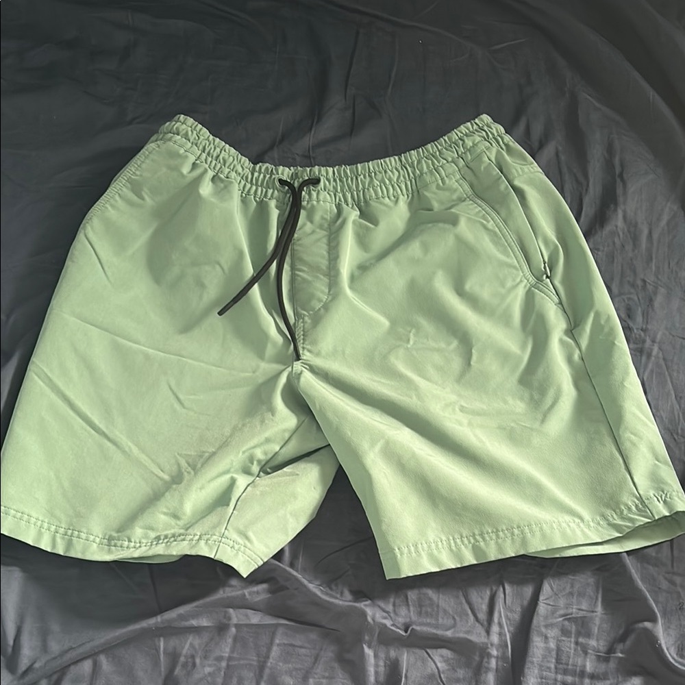 Green Athletic Shorts with Elastic Waistband